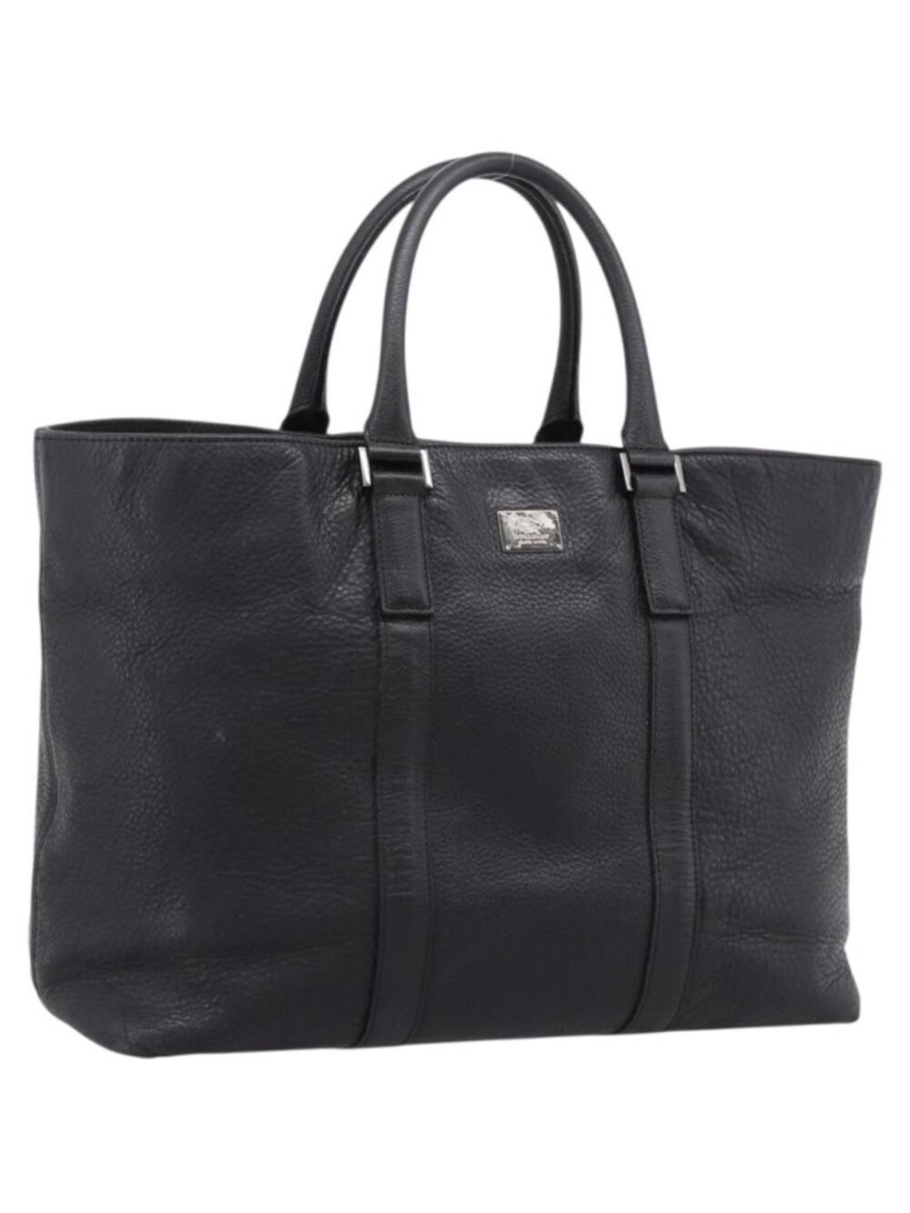 BURBERRY Black Label Tote Bag Leather Black Silver